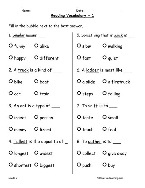 2nd grade vocabulary worksheets pdf